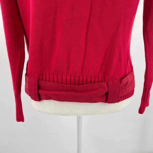 Adolfo Dominquez Red Knit Pockets Belted Designer Sweater Zip Jacket Women L NWT - Picture 8 of 12